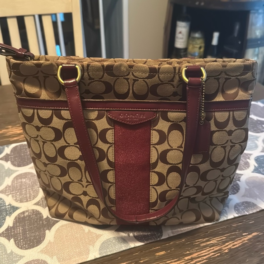 Coach brown, cream and burgundy bag